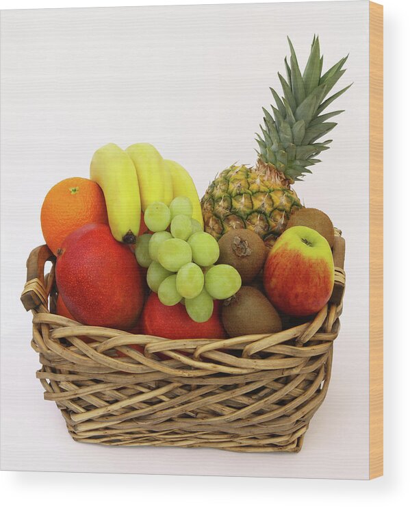 White Background Wood Print featuring the photograph Selection Of Tempting Fresh Fruits In A by Rosemary Calvert