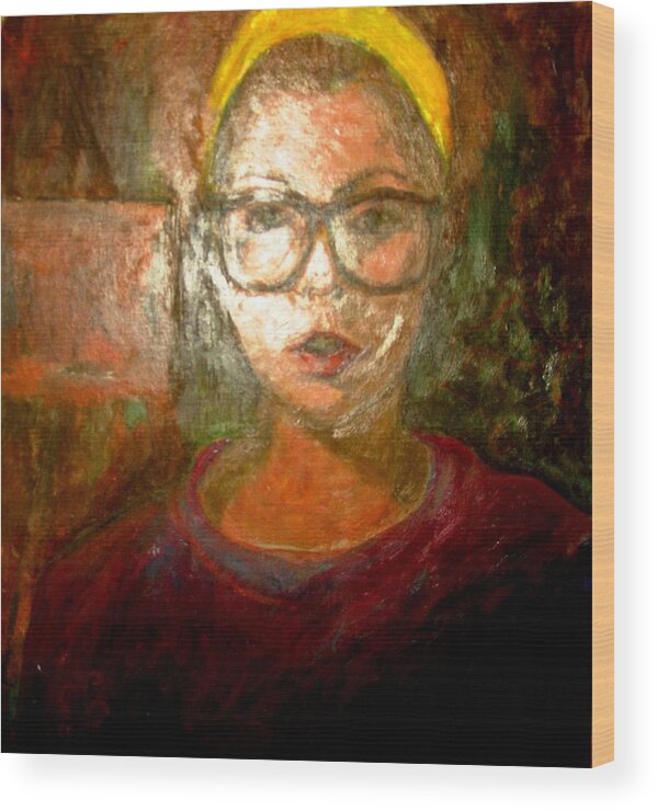 Portraits In Oils Wood Print featuring the painting Self Portrait in Yellow Headband by Anita Dale Livaditis