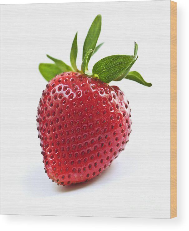 Strawberry Wood Print featuring the photograph Strawberry on white background by Elena Elisseeva