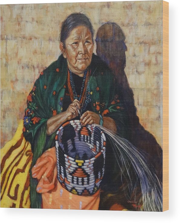 Native Wood Print featuring the painting The Basket Weaver by Charles Munn