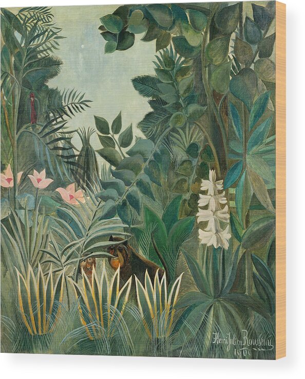 #faatoppicks Wood Print featuring the painting The Equatorial Jungle by Henri Rousseau
