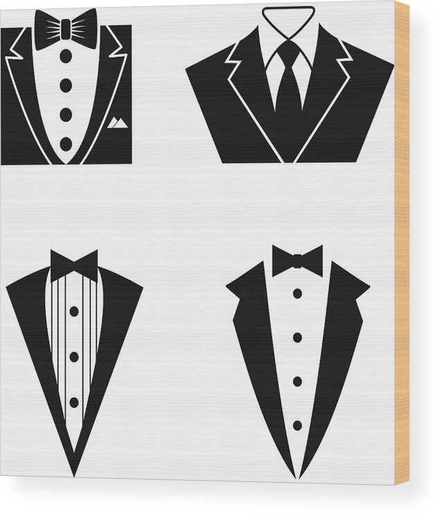 Menswear Wood Print featuring the drawing Tuxedo Icon Set by Diane Labombarbe