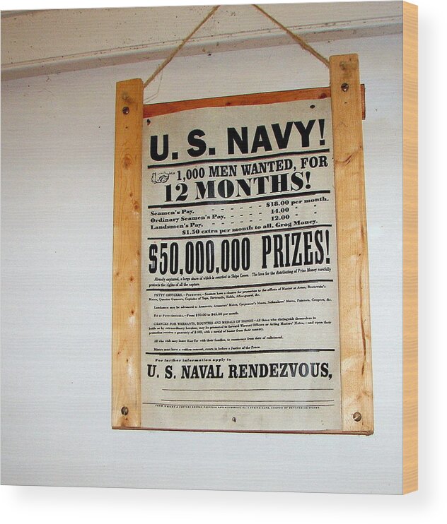 Sign Wood Print featuring the photograph U. S. Navy Men Wanted by Pamela Hyde Wilson