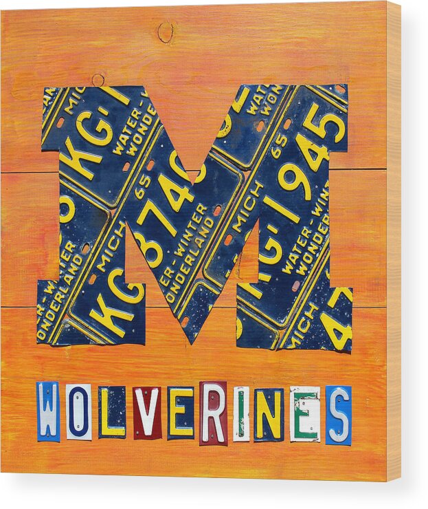 Michigan Wood Print featuring the mixed media Vintage Michigan License Plate Art by Design Turnpike