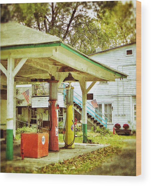 Visible Gas Pumps Wood Print featuring the photograph Visible Gas Pumps by Jean Goodwin Brooks