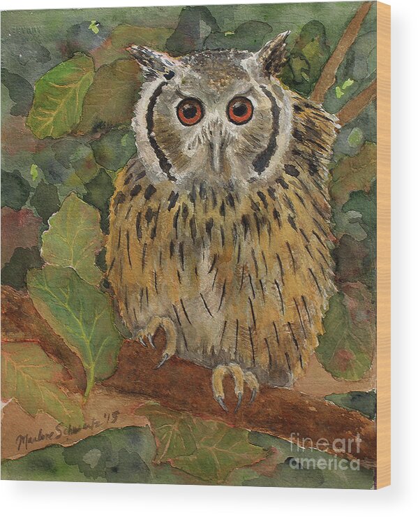 Owl Wood Print featuring the painting Wise Guy by Marlene Schwartz Massey