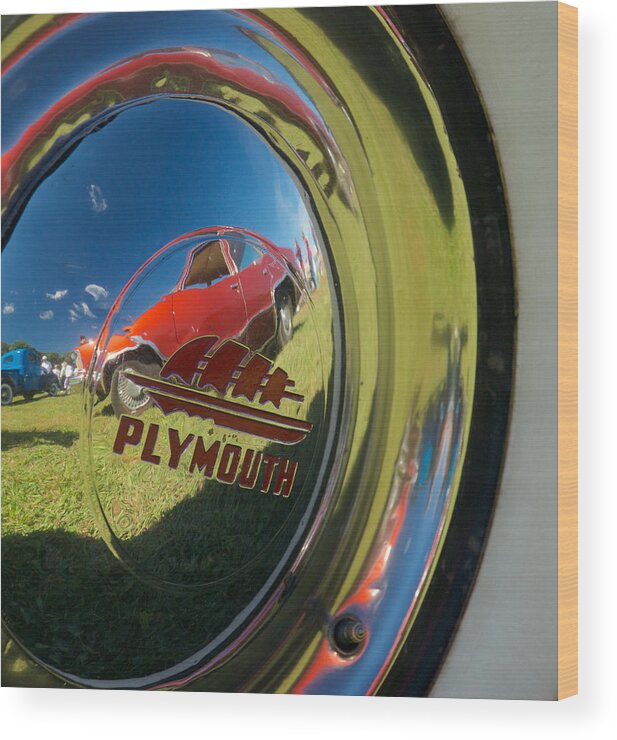 1947 Plymouth Coupe Wood Print featuring the photograph 1947 Plymouth Coupe Hubcap by Mark Dodd
