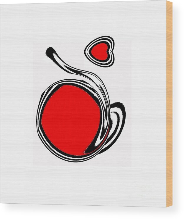 Minimalism Wood Print featuring the digital art Minimalism Black White Red Art No.93. by Drinka Mercep