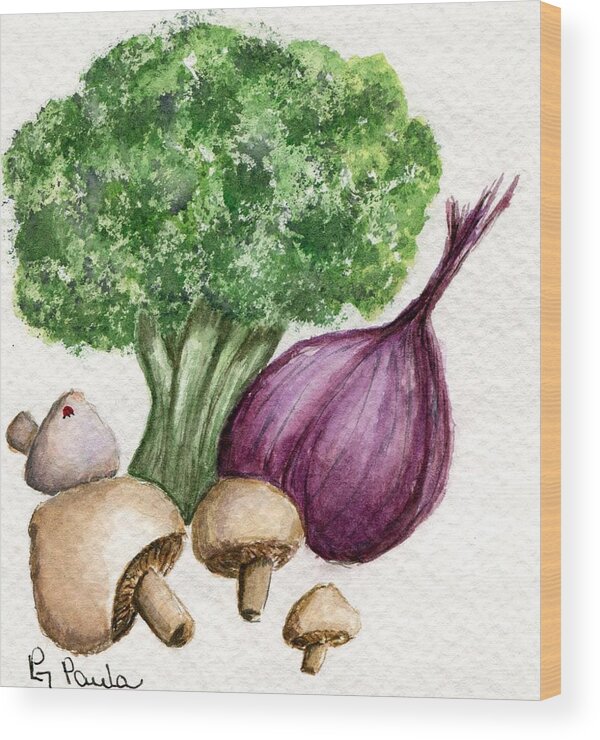 Broccoli Wood Print featuring the painting Broccoli Forest by Paula Greenlee