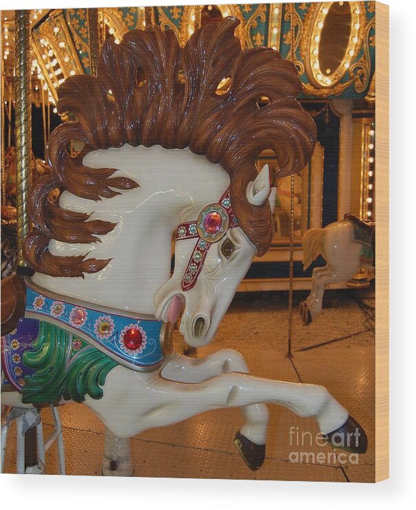 Carousel Wood Print featuring the photograph Carousel Horse Brown Mane by Patty Vicknair