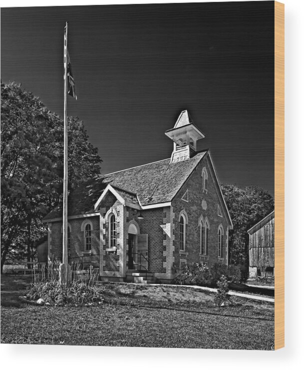 Grey Roots Museum & Archives Wood Print featuring the photograph Country Church monochrome by Steve Harrington