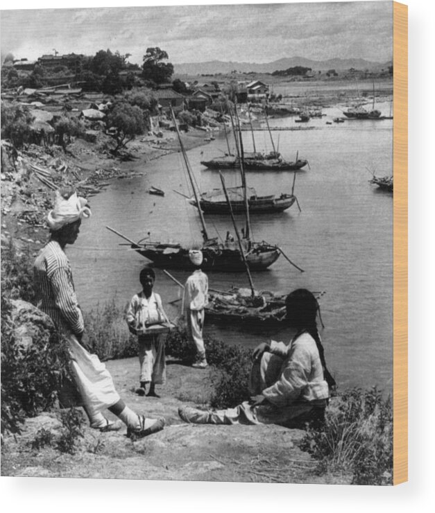 yung San Wood Print featuring the photograph Han River Junk Boats - Yung San - Korea - c 1904 by International Images