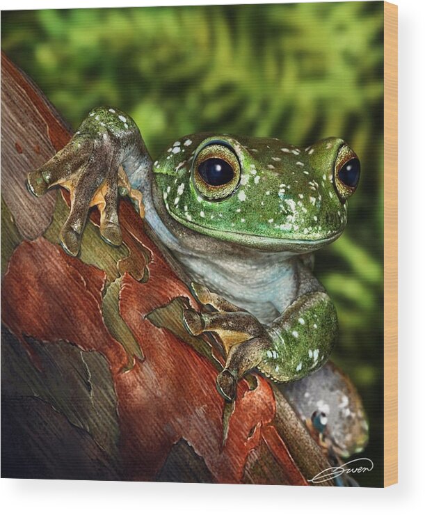 Frog Wood Print featuring the digital art Treefrog by Owen Bell