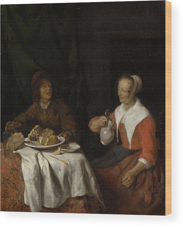 Baroque Wood Print featuring the painting Man and Woman at a Meal #1 by Gabriel Metsu