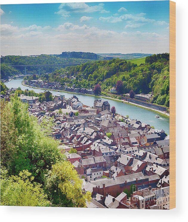 Agriculture Wood Print featuring the photograph panorama of town Dinant #1 by Ariadna De Raadt