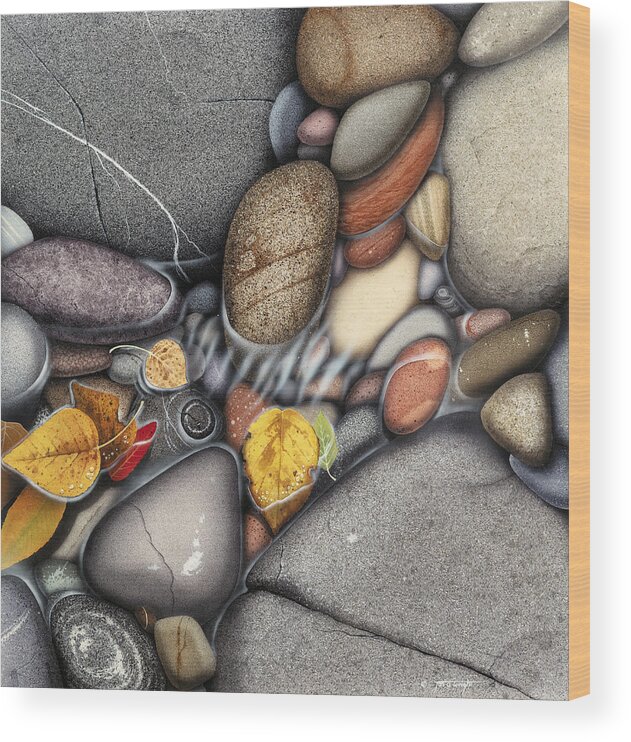 Jon Q Wright Wood Print featuring the painting Autumn Stones by JQ Licensing