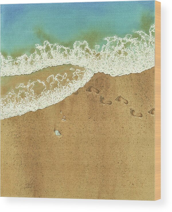Triptych Wood Print featuring the painting Beach Wanderer pt 3/3 Triptych by Julie Senf