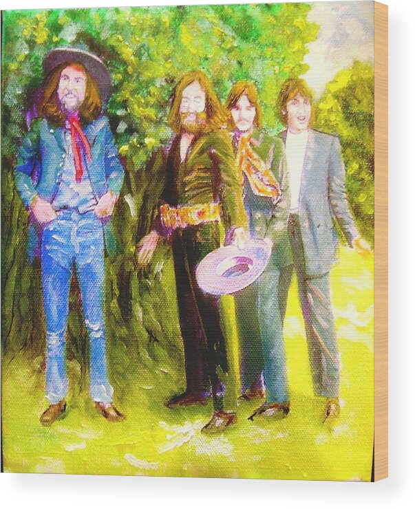 Beatles Last Photo Shoot Wood Print featuring the painting Beatles last photo shoot by Leland Castro