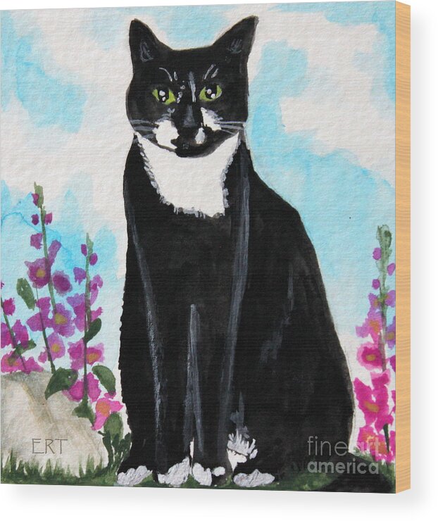 Cat Wood Print featuring the painting Cat in the Garden by Elizabeth Robinette Tyndall