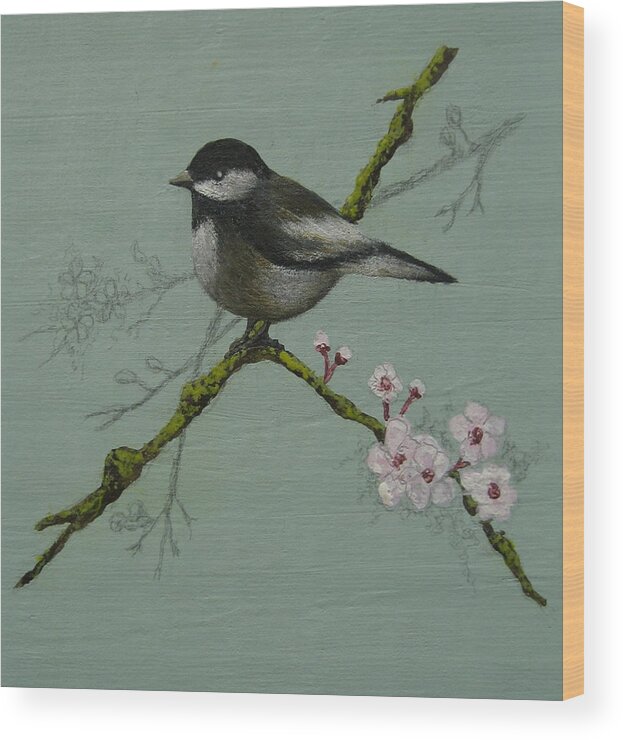 Miniature Wood Print featuring the painting Chickadee by Victoria Heryet