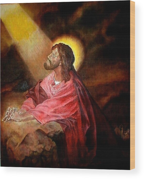 Christ Wood Print featuring the painting Christ At GETHSEMANE by G Cuffia