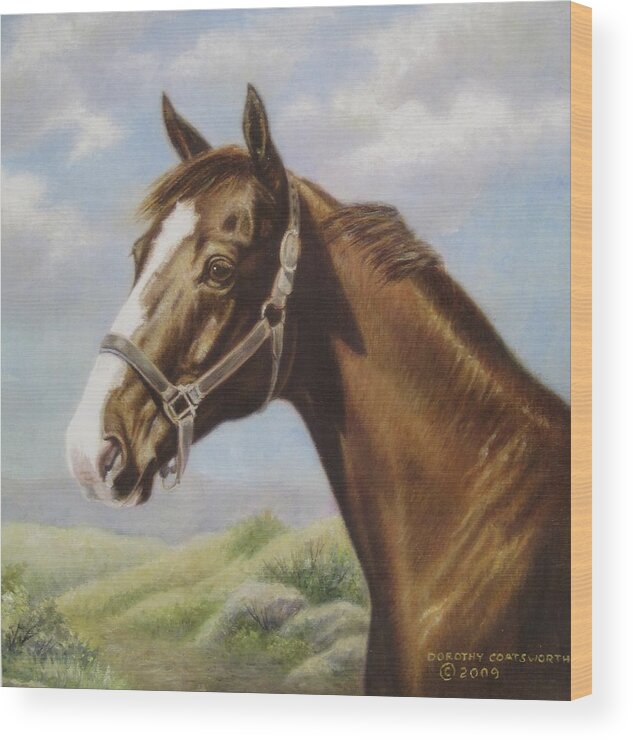 Wood Print featuring the painting Commission Chestnut Horse by Dorothy Coatsworth