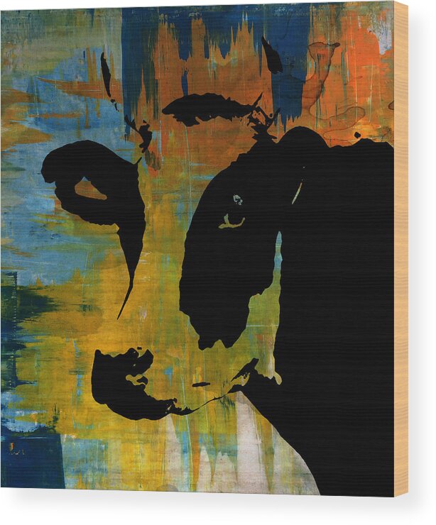 Cow Wood Print featuring the painting Cow Sunset Rainbow 2 - Poster Print by Robert R Splashy Art Abstract Paintings