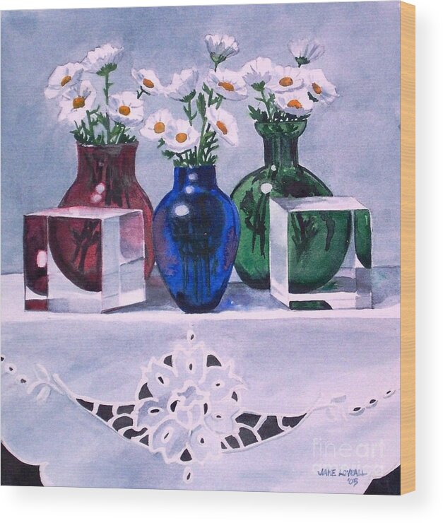 Cubes Wood Print featuring the painting Daisies and Cubes by Jane Loveall
