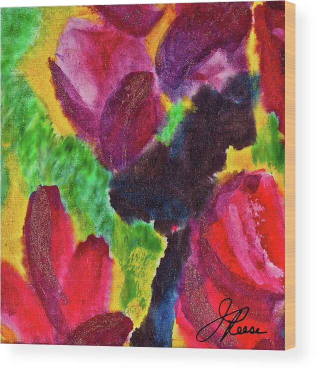 Floral Wood Print featuring the painting Dancing Flowers by Joan Reese