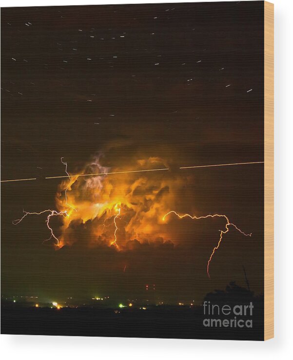 Michael Tidwell Photography Wood Print featuring the photograph Enchanted Rock Lightning by Michael Tidwell