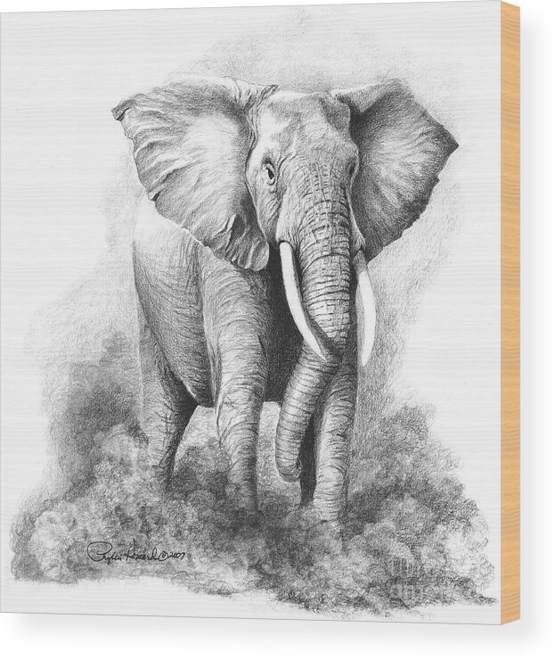 Elephant Wood Print featuring the drawing Final Warning by Phyllis Howard