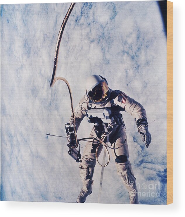 Extravehicular Activity Wood Print featuring the photograph First Spacewalk by Nasa