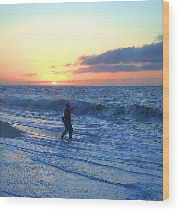 Surfcasting Wood Print featuring the photograph Fisherman by Newwwman