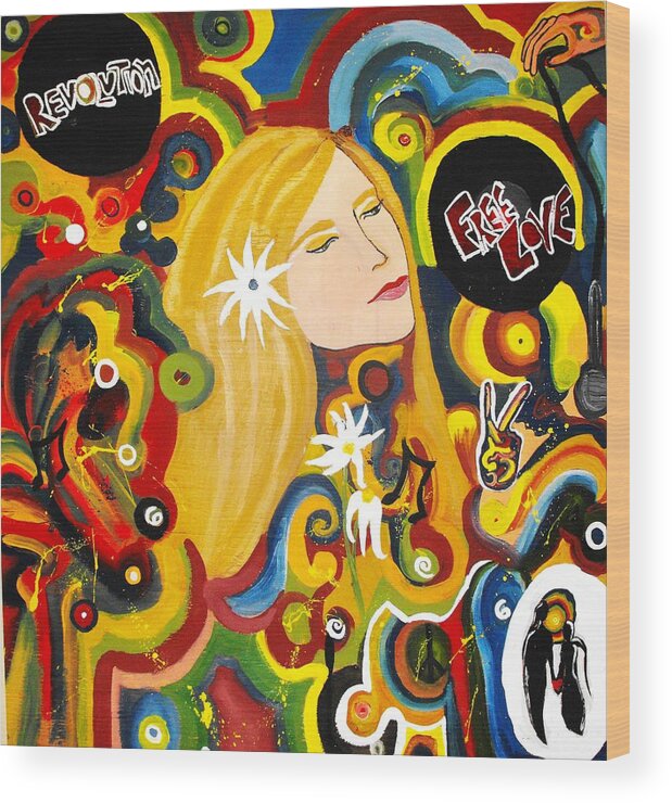 Hippie Wood Print featuring the painting Flash back by Cat Jackson