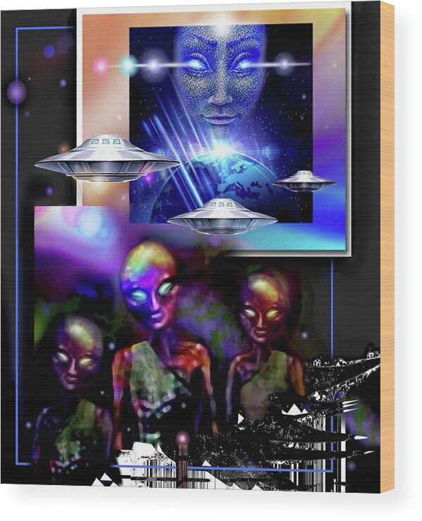 Space Wood Print featuring the mixed media Galactic Business by Hartmut Jager