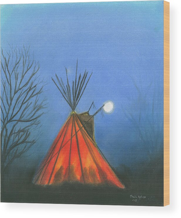 Tepee Wood Print featuring the pastel Glowing Tepee by Sheila Johns