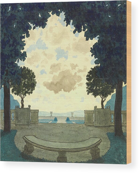 Exterior Wood Print featuring the photograph Illustration Of Courtyard And Trees by Pierre Brissaud