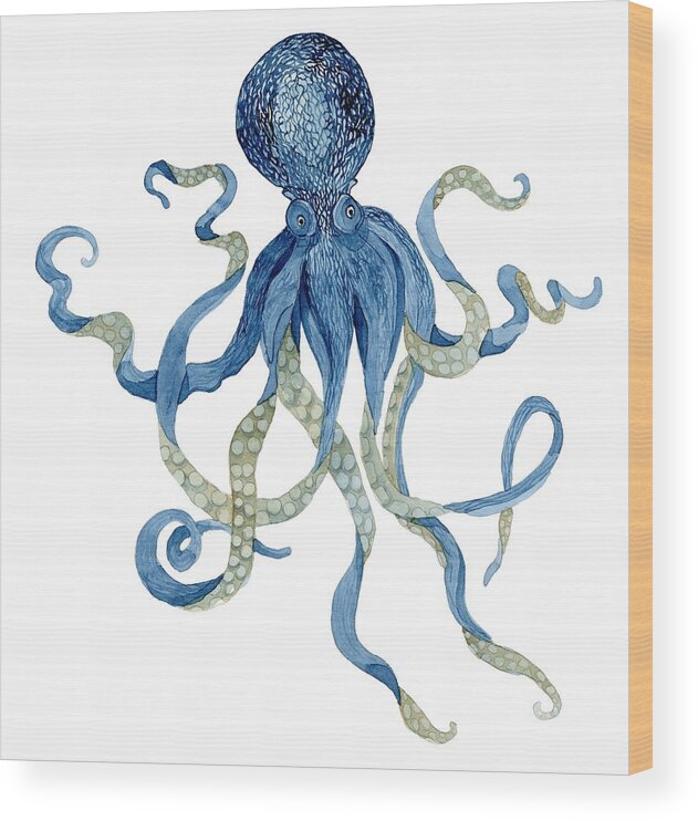 Indigo Wood Print featuring the painting Indigo Ocean Blue Octopus by Audrey Jeanne Roberts