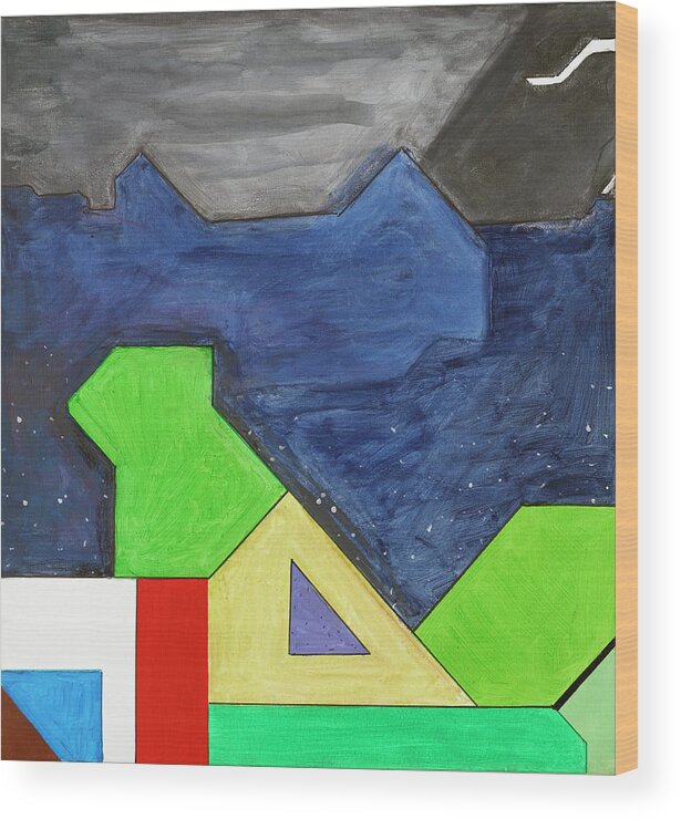 Abstract Wood Print featuring the painting La notte sopra la citta verde - Part IV by Willy Wiedmann