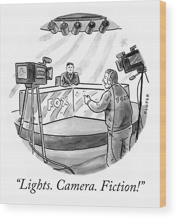 Lights. Camera. Fiction! Wood Print featuring the drawing Lights Camera Fiction by Brendan Loper