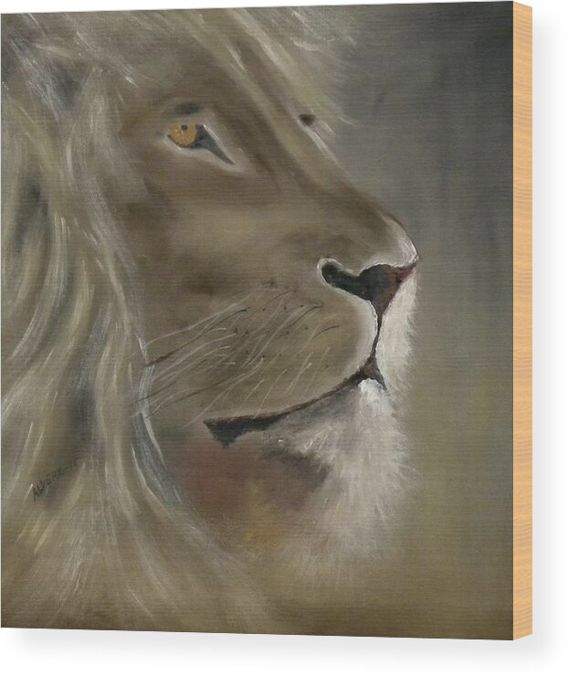 Lion Wood Print featuring the painting Lion by Edwin Alverio