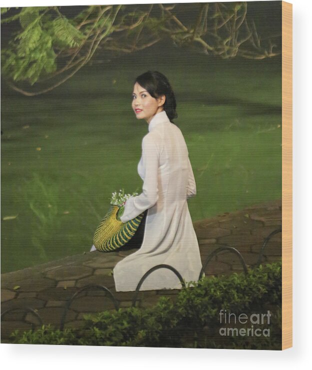 Hoan Kiem Lake Wood Print featuring the photograph Lovely Vietnamese Woman by Chuck Kuhn