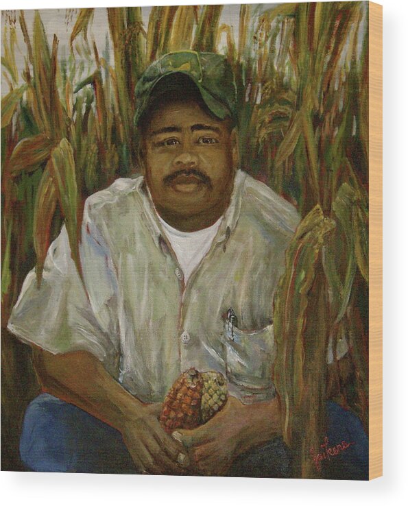Farmer Wood Print featuring the painting Maize Farmer by Linnie Aikens