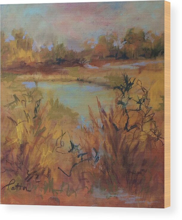 Marsh Wood Print featuring the painting Marsh memories by Karen Ann Patton
