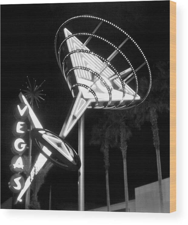 Martini Wood Print featuring the photograph Martini sign in Vegas b-w by Anita Burgermeister