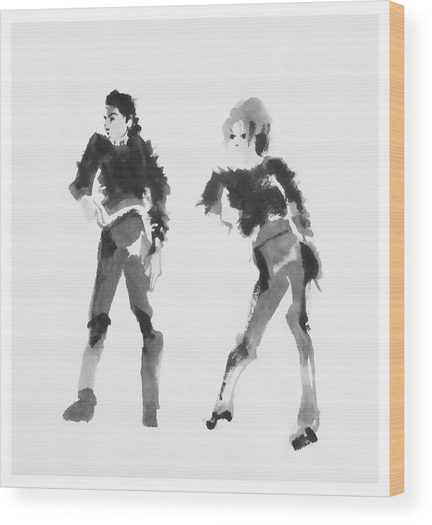 Michael Jackson Wood Print featuring the drawing Michael and Janet by Hitomi Osanai