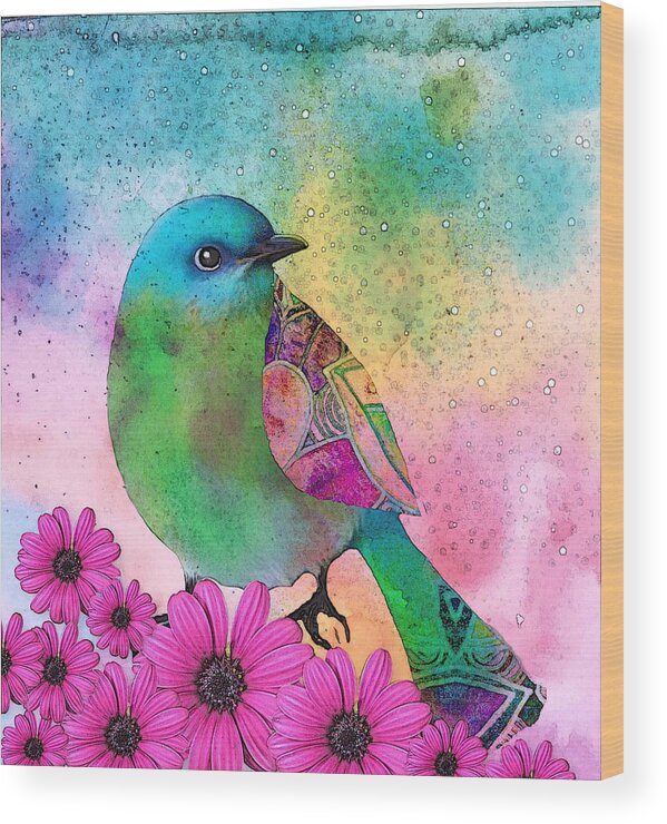 Bird Wood Print featuring the painting Mystical Garden by Robin Mead