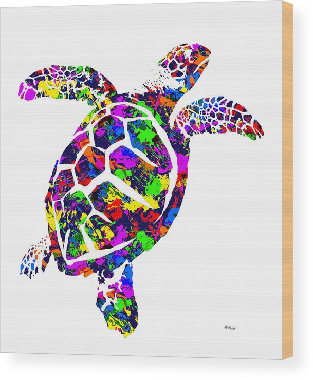 Sea Turtle Wood Print featuring the digital art Paint Splatter Sea Turtle by Gregory Murray