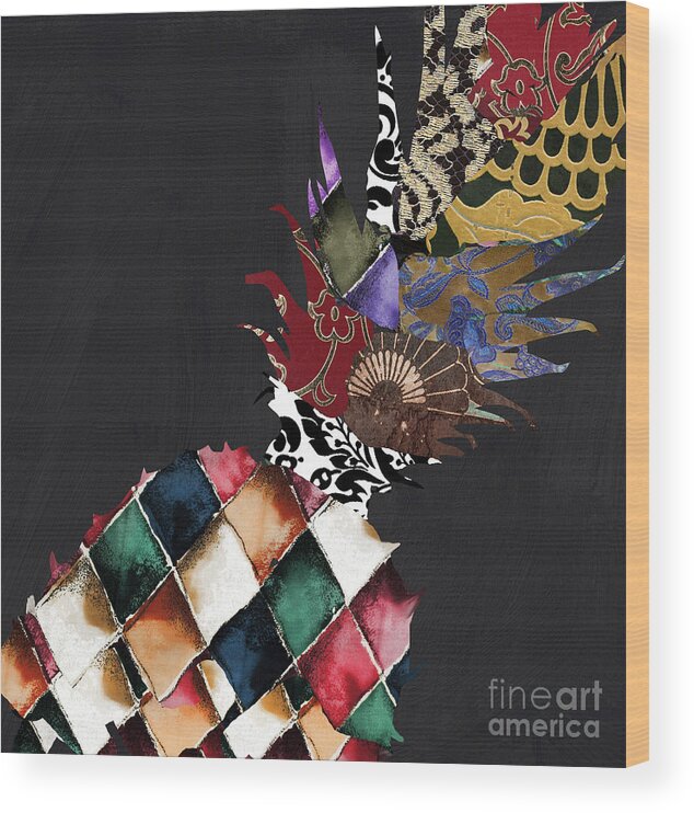 Pineapple Wood Print featuring the painting Pineapple Brocade by Mindy Sommers