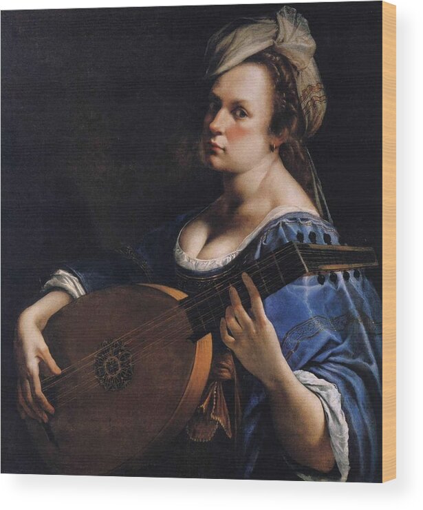 Self-portrait As A Lute Player Wood Print featuring the painting Portrait as a Lute Player by Artemisia Gentileschi